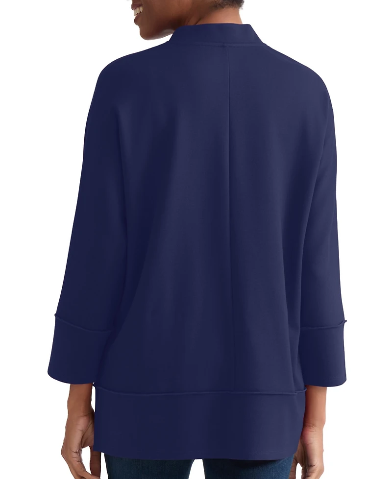 Jones New York Petite Johnny Collar 3/4-Sleeve Knit Blouse