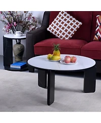 Flynama Set of 2 Round Nesting Coffee Tables, Sintered Stone Top and Mdf Frame, 32.68"+16.93" for Small Spaces