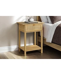 Flynama Natural Rattan Accent Table 2 Tier Storage Nightstand with Drawer