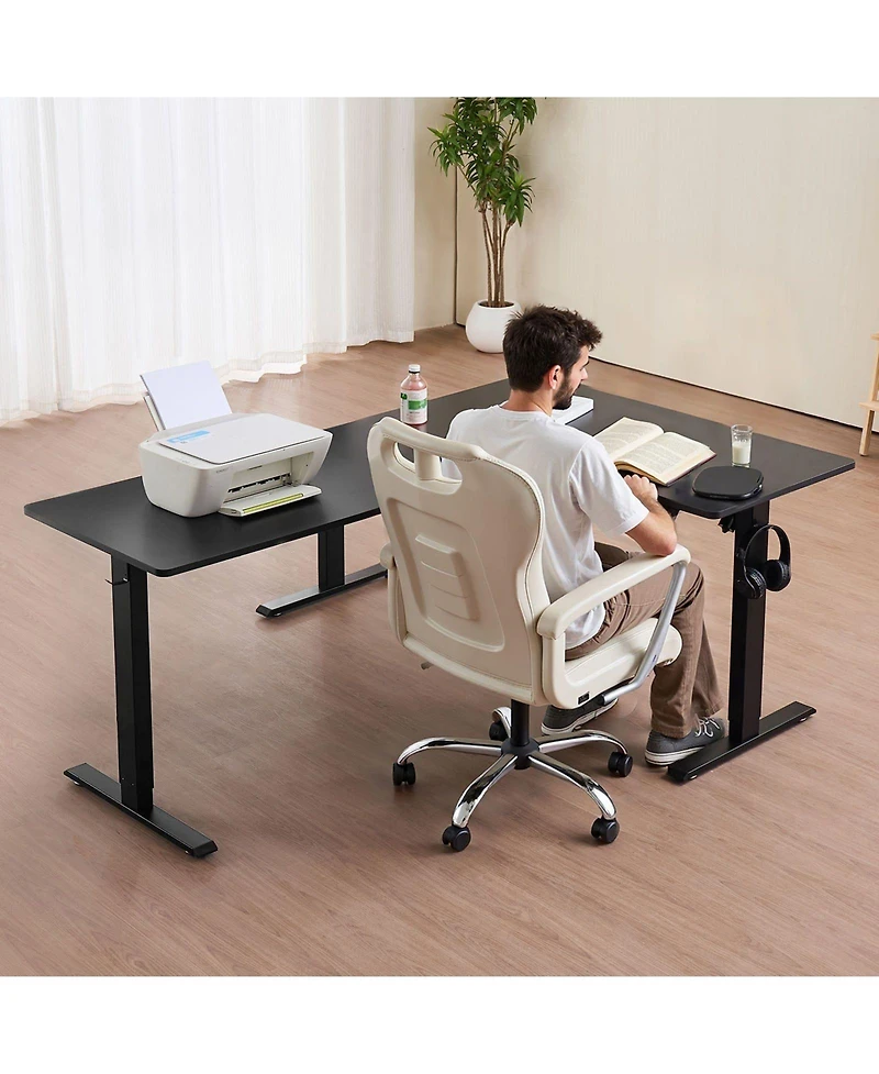 Slickblue Adjustable Height L Shaped Gaming Desk with Dual Hooks