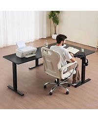 Slickblue Adjustable Height L Shaped Gaming Desk with Dual Hooks