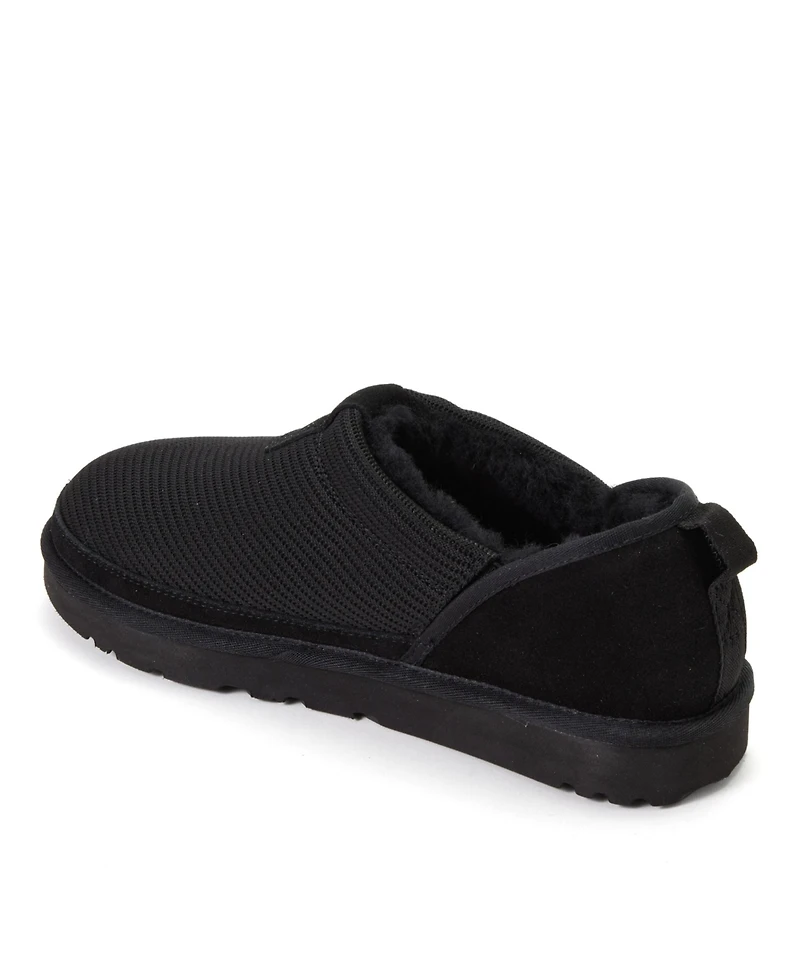 Dearfoams Women's Fireside by Sport Knit And Suede Slip On Shoetie Water Repellent Slippers