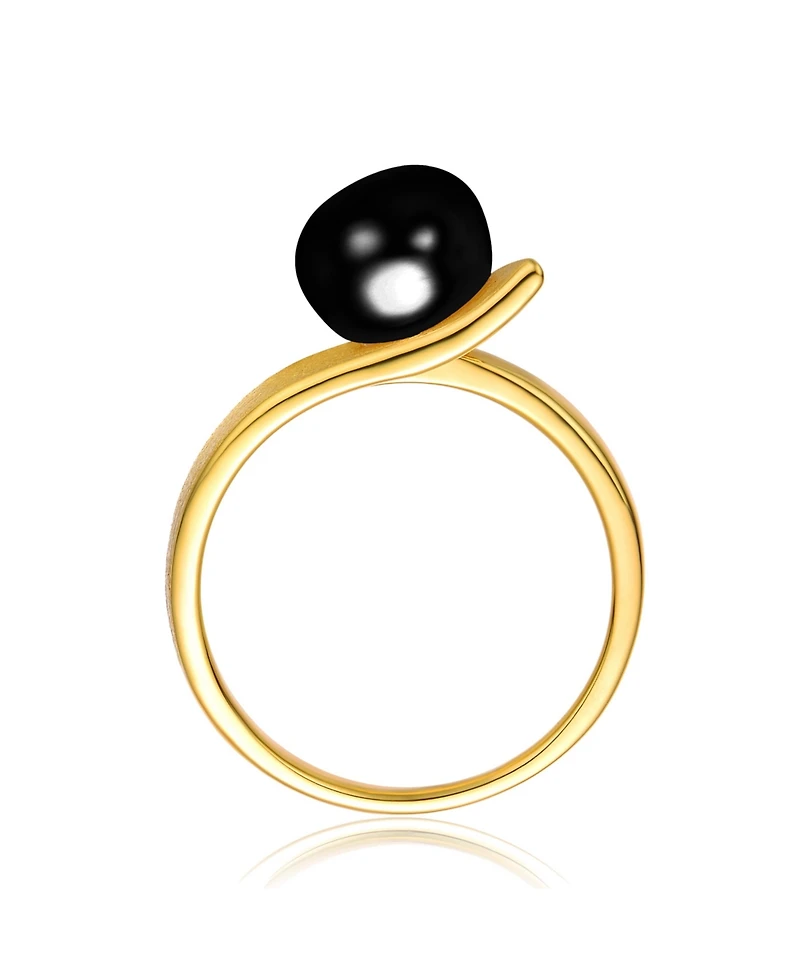Chic Sterling Silver 14K Gold Plated with Genuine Freshwater Pearl Linear Ring