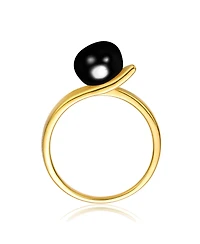Chic Sterling Silver 14K Gold Plated with Genuine Freshwater Pearl Linear Ring