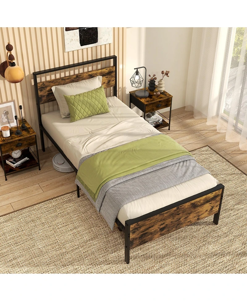 Slickblue Metal Platform Bed Frame with Wooden Headboard