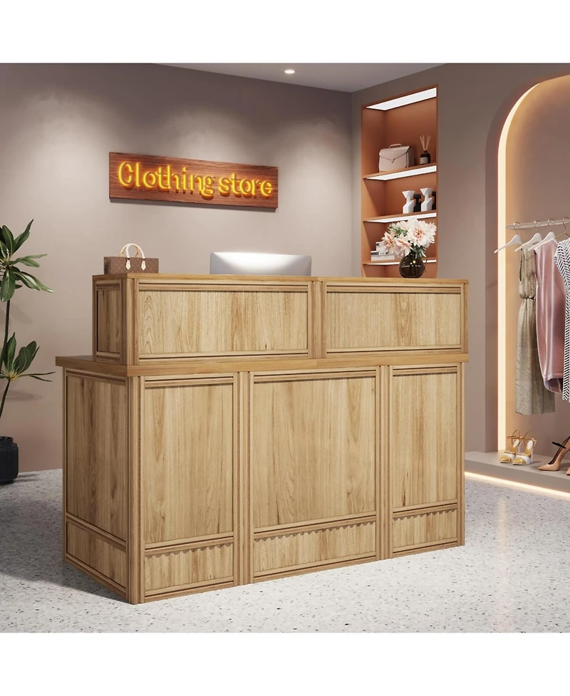 Tribesigns 57" Reception Desk with Counter, Oak