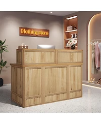 Tribesigns 57" Reception Desk with Counter, Oak