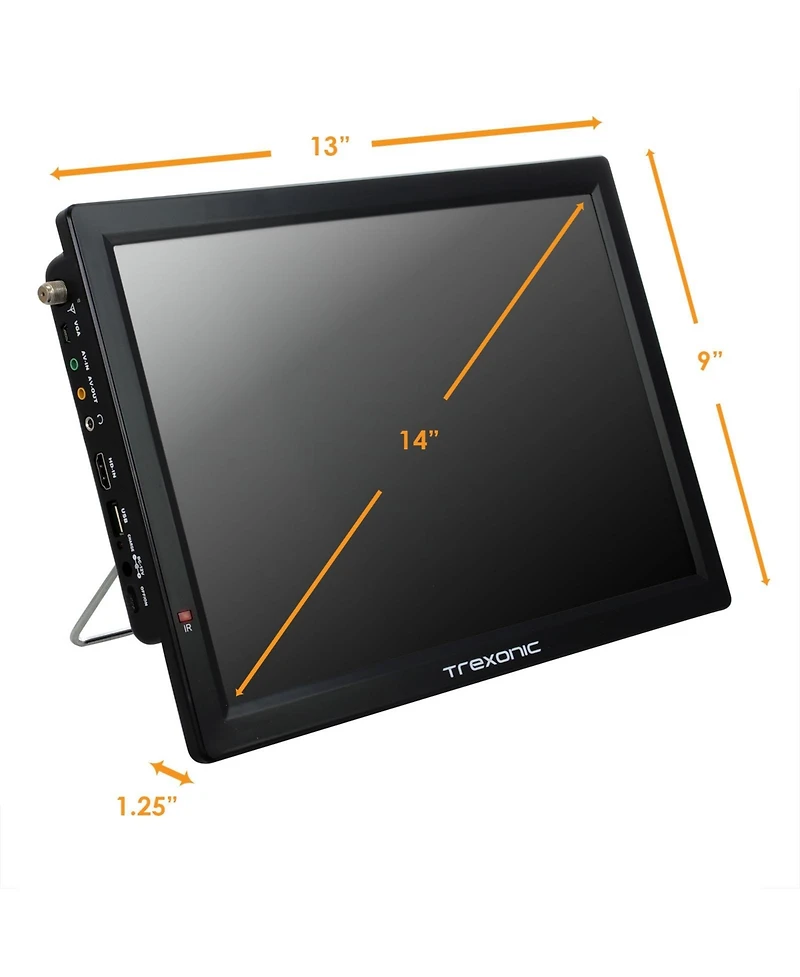 Trexonic Portable Rechargeable 14 Inch Led Tv with Hdmi, Sd/Mmc, Usb, Vga, Av In/Out and Built-in Digital Tuner