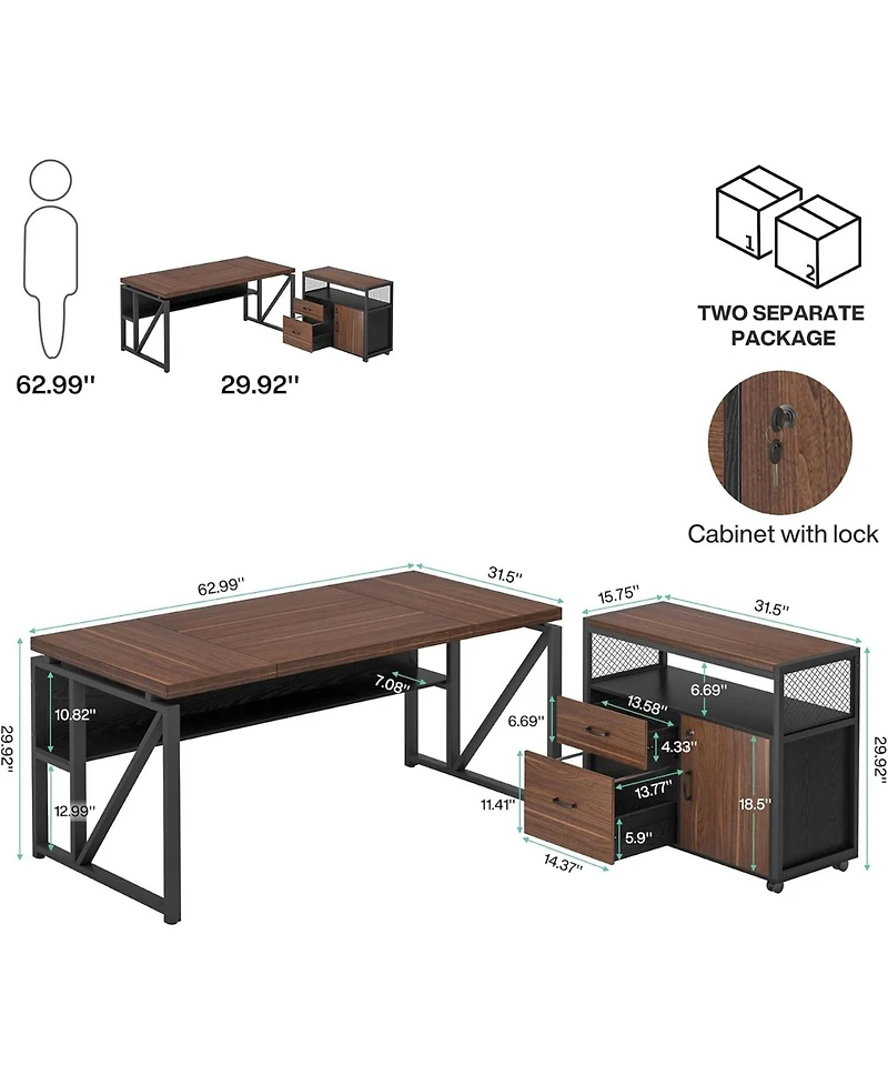 Tribesigns 63" L-Shaped Desk with File Cabinet