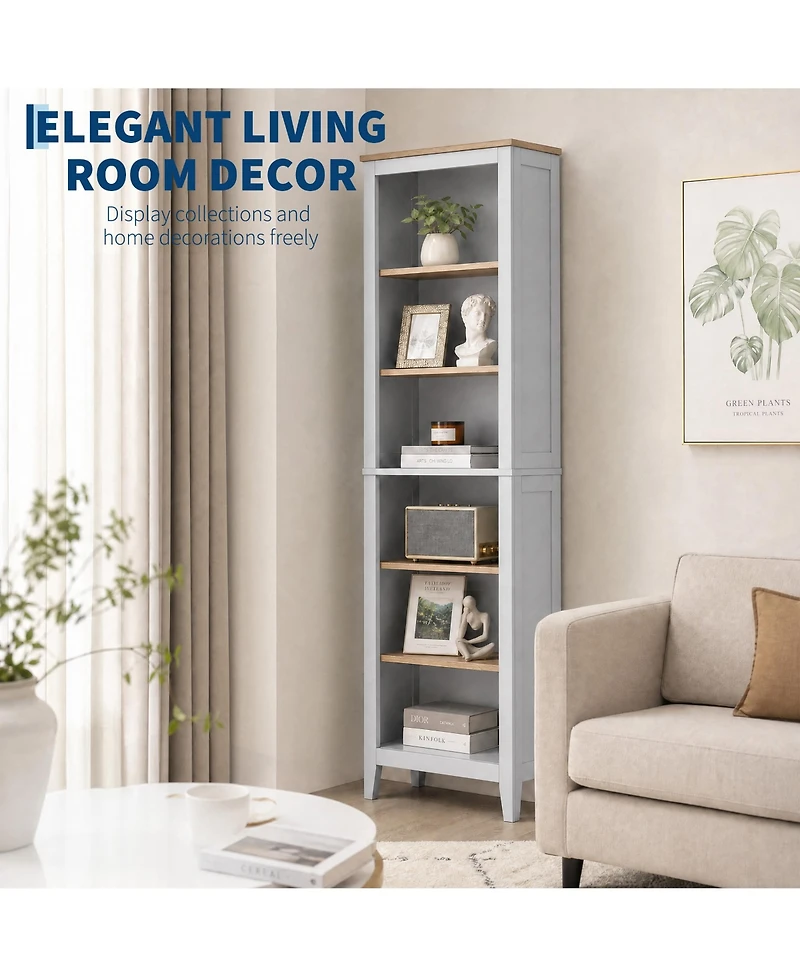 gaomon 70.3" 6-Tier Floor-Standing Bookcase with Open Shelves and Display Racks, Tilt-Resistant Design, Ideal for the Living Room or Home Office