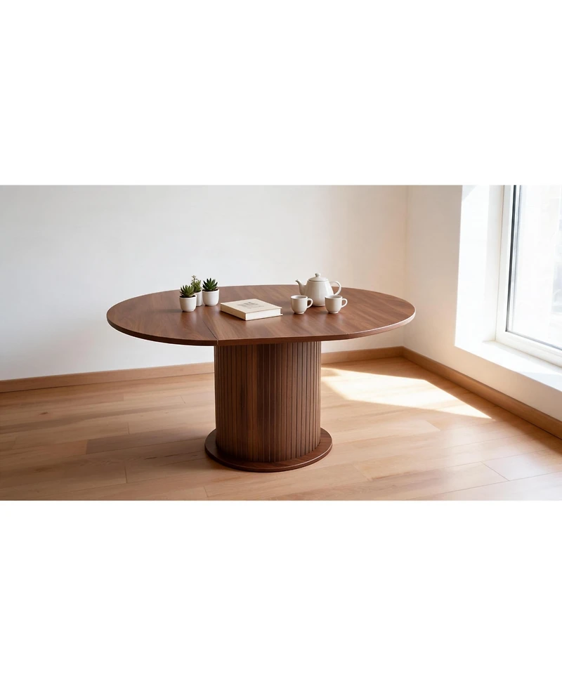 43.3' /59 ' Adjustable-Size Round Dining Table, Seats 4-6 People, Table with Slatted Legs, Suitable for Kitchens and Living Rooms