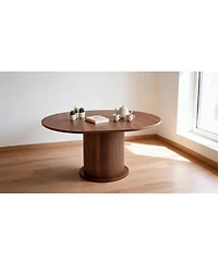 43.3' /59 ' Adjustable-Size Round Dining Table, Seats 4-6 People, Table with Slatted Legs, Suitable for Kitchens and Living Rooms
