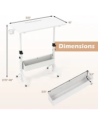 Sugift Mobile Standing Desk with Cup Holder and Storage Basket