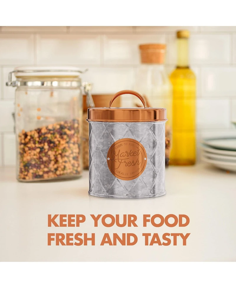 Amici Home Bristol Food Storage Metal Canister, For Kitchen & Household, Silver Copper, Small, 52 oz