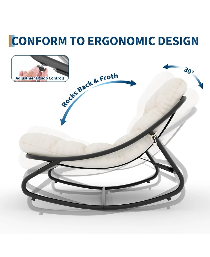 homfan Oversized Patio Rocking Chair Heavy Duty Metal Frame with Thick Removable Cushion 400 lbs Capacity Outdoor Lounge Rocker for Porch Balcony
