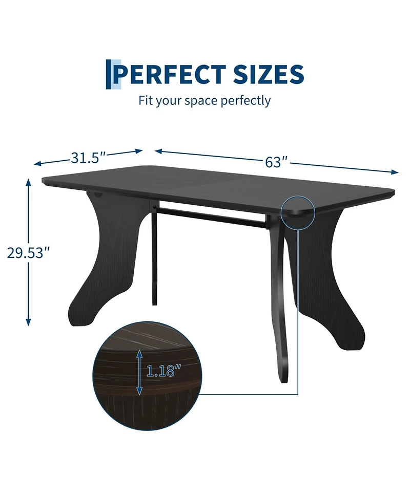 Dining Table, 63 in Rectangular Dinner Table for 4-6 People | Antler Dinner Kitchen Table, Modern Farmhouse for Dining Room