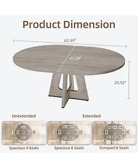 47-63 Inch Extendable Round to Oval Farmhouse Dining Table with Wood Cross Base, Seats 4-8,Grey
