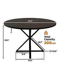 47 Inch Round Wood Dining Table, K-Shaped Carbon Steel Pedestal Base, Heat and Water Resistant Mdf Tabletop, Space Saving Industrial Dinner Table
