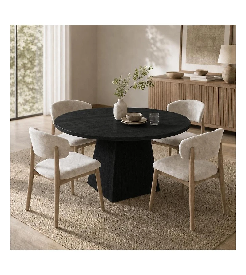 47-Inch Round Pedestal Dining Table, Seats 4-6, Black, 350 lb Capacity