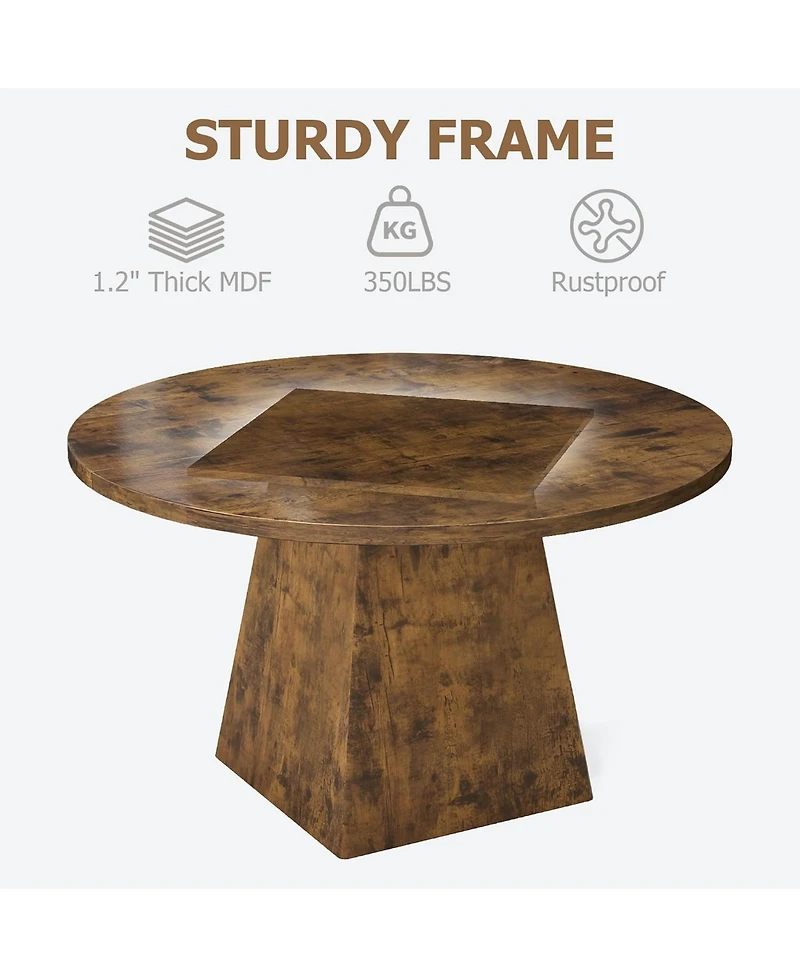 47-Inch Round Pedestal Dining Table, Seats 4-6, Oak Finish, 350 lb Capacity