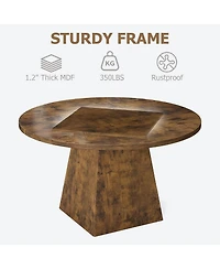 47-Inch Round Pedestal Dining Table, Seats 4-6, Oak Finish, 350 lb Capacity