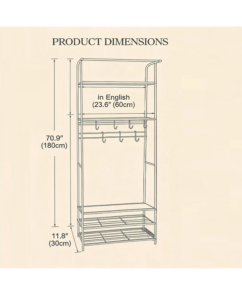 Hall Tree with Shoe Bench, Coat Rack with Storage, Hooks, Entryway Organizer for Hallway Bedroom Office