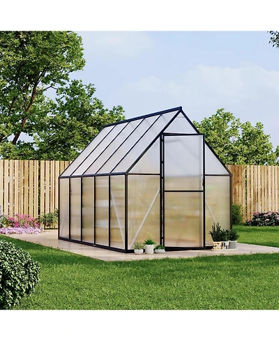 6x9ft Greenhouse with Aluminum Frame, Walk-in Sun Room Pc Board Panels for Backyard Patio Garden Year-Round Planting, Silver/Green/Black