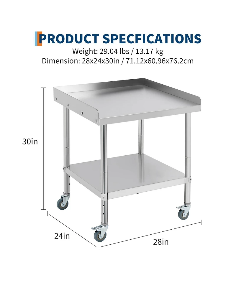 28" x 24" x 30" Stainless Steel Bbq Work Table with Wheels and Removable Backsplash, Heavy Duty Outdoor Prep Station for Patio Backyard, Silver