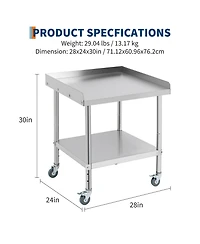 28" x 24" x 30" Stainless Steel Bbq Work Table with Wheels and Removable Backsplash, Heavy Duty Outdoor Prep Station for Patio Backyard, Silver