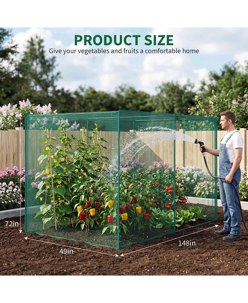 Medium/Large Garden Crop Cage with Steel Frame and Zippered Door, 4mm Tear-Resistant Mesh Plant Protection Tent for Vegetables Flowers Outdoor, Green