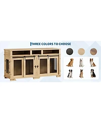 Double Dog Crate Furniture, 71 Inch Extra Large Wooden Heavy Duty Indoor Pet Kennel with Sliding Barn Door, Removable Divider, Tv Stand End Table