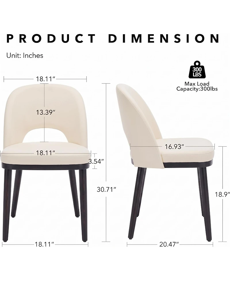Wooden Dining Chairs Set of 6 Upholstered Dining Chair, Modern Linen Fabric Hollowed Dinner Chair with Leveling Pegs Curved Back for Dining Room