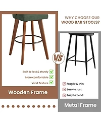 Counter Height Bar Stools Set of 4, Linen Fabric Upholstered Bar Chairs with Backs and Wood Legs, 360degree(s) Swivel Barstools