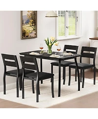Dining Table Set for 4, 5-Piece Black Space-Saving Kitchen Table with Cushioned Chairs for Small Apartment Afternoon Tea