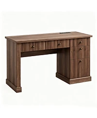 54" Fluted Home Office Desk with File Drawer, Charging Station, Modern Executive Computer Writing Desk for Study Room