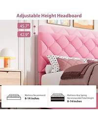 Bed Frame with 4 Storage Drawers and Adjustable Headboard, Linen Upholstered Platform Beds, Diamond Stitched Button Tufted