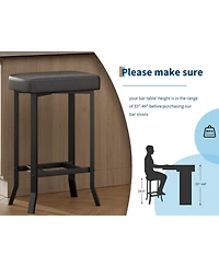 Counter Height Bar Stools Set of 2, Modern Faux Leather Upholstered Barstools with Metal Legs, Space-Saving Backless Stools for Kitchen Kitchen Island