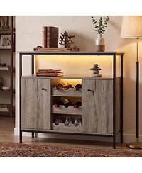 Farmhouse Sideboard Buffet Cabinet with Wine Rack and Adjustable Shelves, Kitchen Storage,Grey