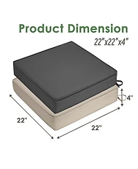 22"/19" W x 4"H Set of 2 Outdoor Chair Cushions with Ties, 600D Polyester Oxford Fabric Square Seat Pad for Patio Garden Porch Deck, Grey/Beige
