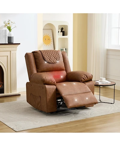 39 "L x 36 "W Pu Leather Recliner Chair with Massage and Heating, Adjustable Reclining Single Sofa for Living Room Bedroom Office, Brown