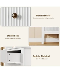 32 x 16 x 30 in Set of 2 Three Drawer Chest, Engineered Wood Dresser Cabinet with Vertical Grain for Bedroom Living Room, White