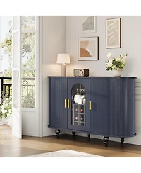 Bar Cabinet with Storage, Sliding Door Mid Century Modern Buffet Cabinet with Detachable Wine Rack and Glass Holder for Living Room, Kitchen, Entryway