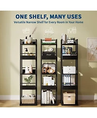 homfan 5-Tier Corner Bookshelf, 360-Degree Rotating Tall Narrow Bookcase with Guardrail, Industrial Storage Rack for Living Room Bedroom Home Office