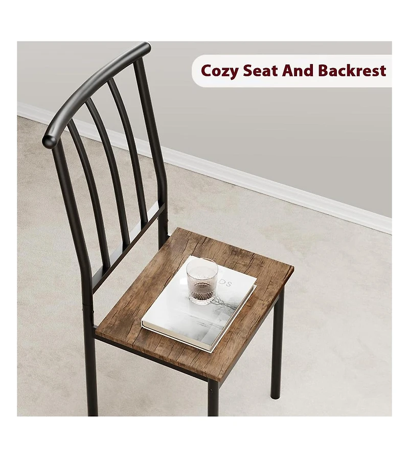 Dining Table Set 3 Piece with Wine Rack Rustic Brown Metal and Wood for Kitchen Apartment Small Space