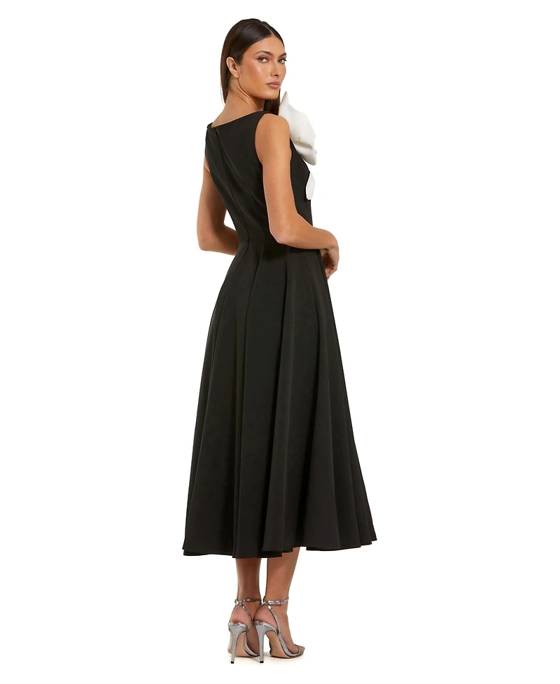 Mac Duggal Women's Floral Applique Sleeveless A-Line Midi Dress