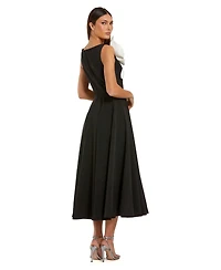 Mac Duggal Women's Floral Applique Sleeveless A-Line Midi Dress
