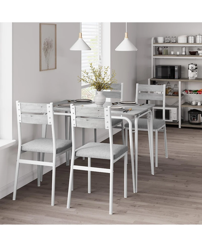 Modern 5-Piece Dining Set for 4 - Black Table + 4 Upholstered Chairs