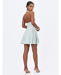 Miss Circle Women's Rianna Light Sage Crinkle Satin Halter Mini Dress