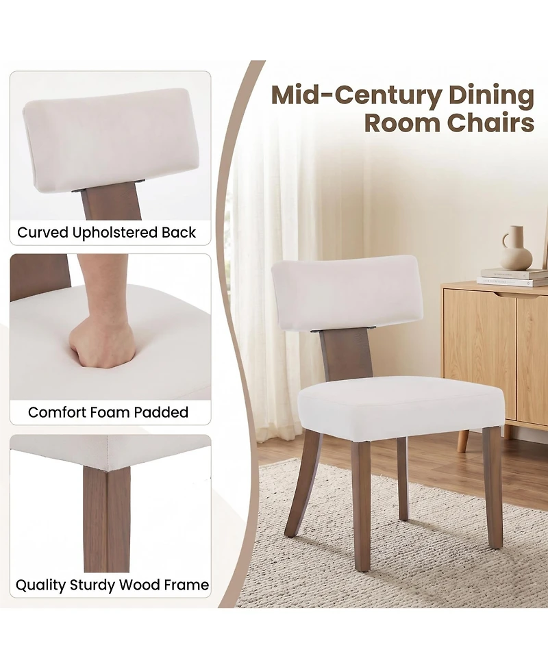 6 Set of Mid-Century Farmhouse Dining Chairs, Upholstered Ergonomic Chairs with Curved Backrest and Wooden Legs for Kitchen, Dining Room, Apartment