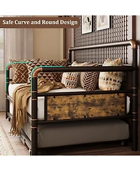 Daybed Frame Full Size Metal Space-Saving with Classic Wood Headboard Heavy Duty Steel Slats Noise-Free for Living Room Bedroom Guest Room